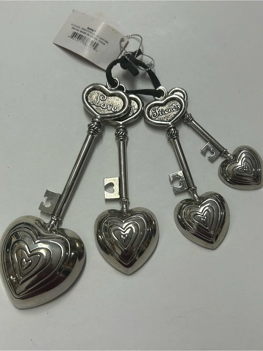 GANZ Heart Key Measuring Spoon Set Keys To Love 4 PC Metal Silver Tone